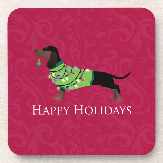 Dessous-de-verre Dachshund Happy Holidays Design (Devant)