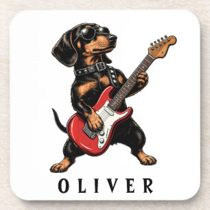 Dessous-de-verre Dachshund Rocker Cool Chien de Joue à la Guitare É