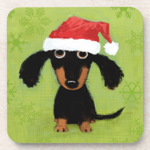Dessous-de-verre Dachshund Wiener Chien Père Noël   Fêtes amusantes
