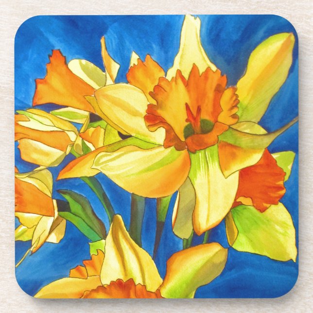 Dessous-de-verre Daffodique jaune narcisse aquarelle peinture (Devant)