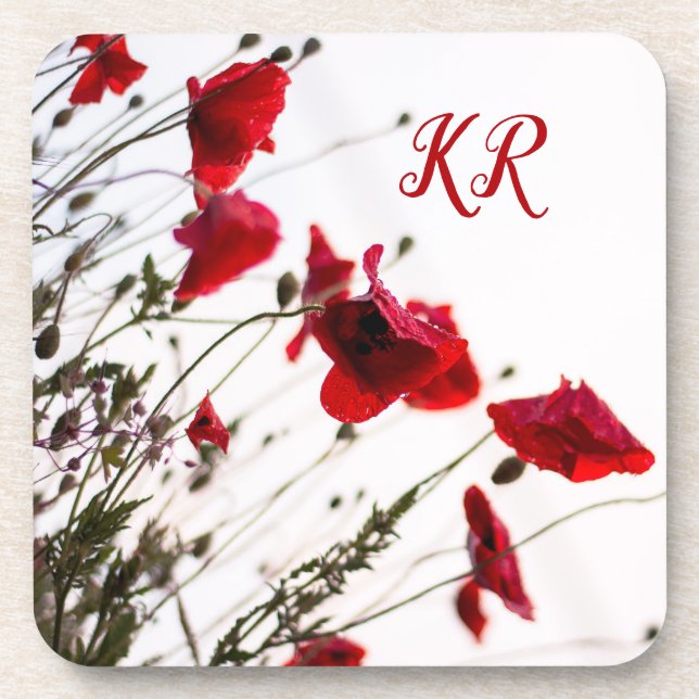 Dessous-de-verre Dainty & Elegant Rouge Floral Fleurs Monogrammes (Devant)