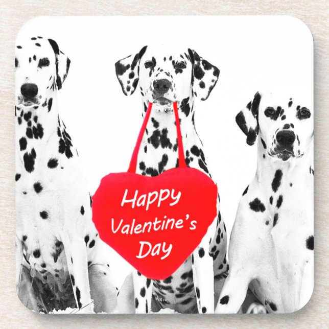 Dessous-de-verre Dalmatiens Heureuse Sainte-Valentin de coeur de ch (Devant)