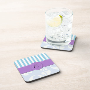 Dessous-de-verre Damas Bleu, Bleu, Gratté, Monogramme