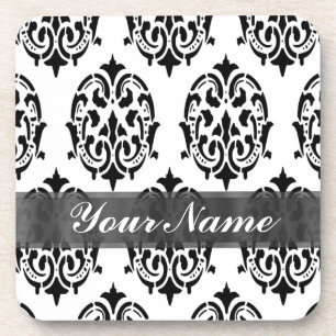 Dessous-de-verre Damas noir et blanc