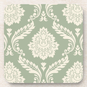 Dessous-de-verre Damas Rococo Lg Motif Crème sur Vert