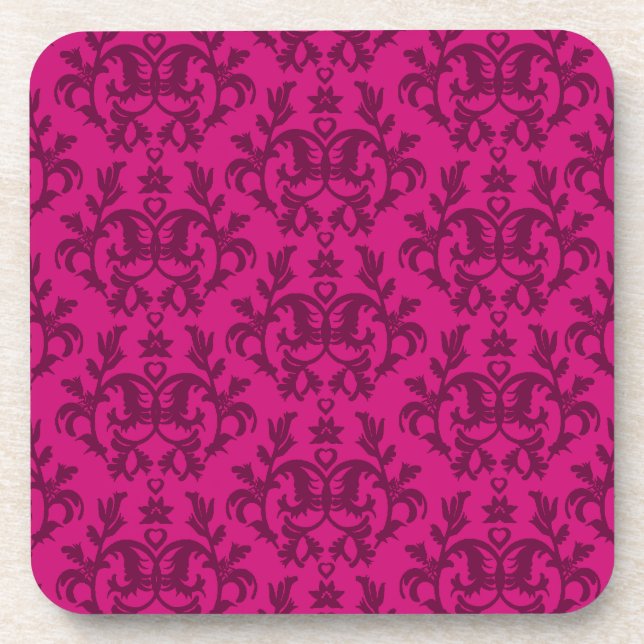 Dessous-de-verre Damas rose foncé "Kangaroo Paws" ensemble de 6 des (Devant)