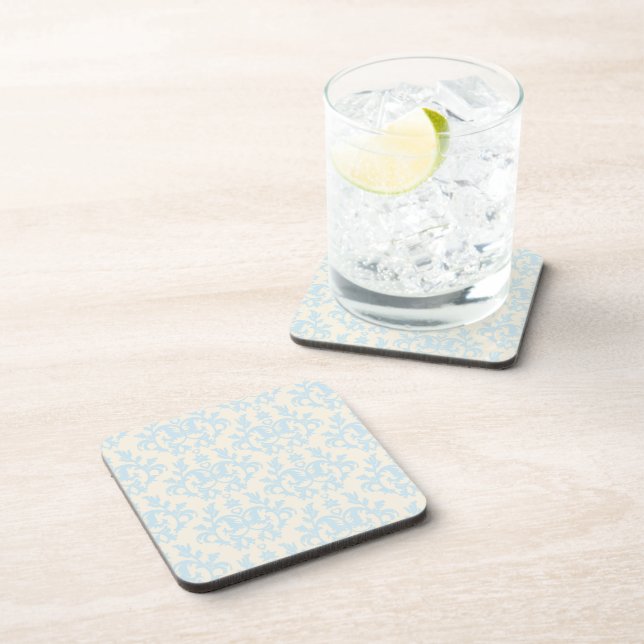 Dessous-de-verre Damask blue & cream botanic set of 6 coasters (Côté Droit)