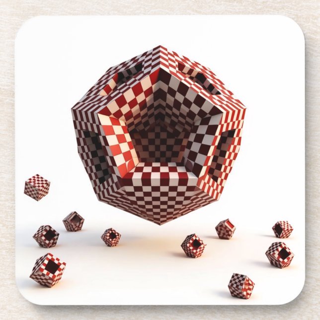Dessous-de-verre Damier Rouge et Blanc Objets Géométriques (Devant)