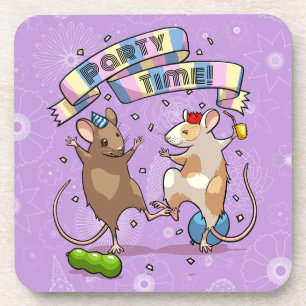 Dessous-de-verre Dancing Mice Fête Horaire Bannière Confetti & Ball