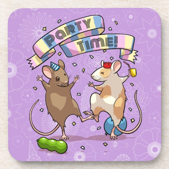 Dessous-de-verre Dancing Mice Fête Horaire Bannière Confetti & Ball (Devant)
