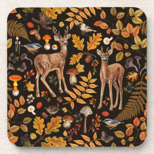 Dessous-de-verre Dans les bois / Cerf d'automne sur noir