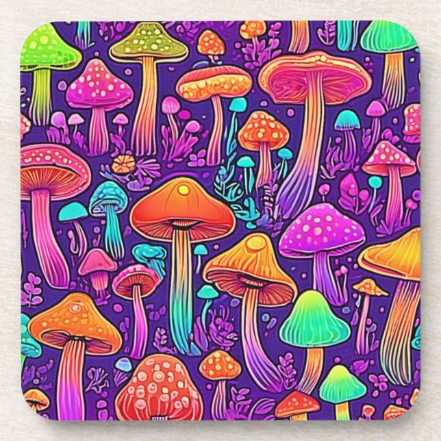 Dessous-de-verre Danse des champignons du néon fleuri (Devant)