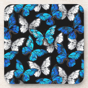 Dessous-de-verre Dark Seamless Pattern with Blue Butterflies Morpho