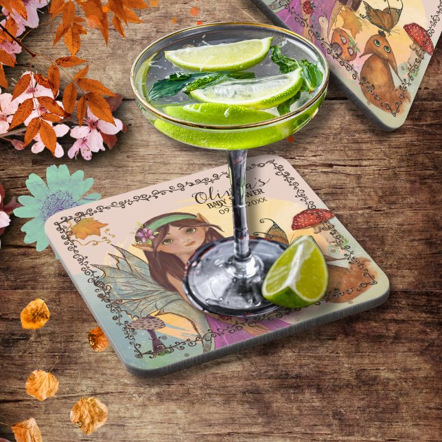 Dessous de verre de Baby shower Fée Enchantée Auto (Enchanted Autumn Fairy Baby Shower Coaster)