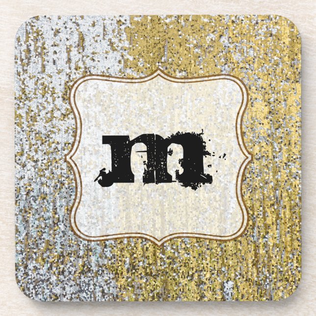 Dessous de verre de boisson Monogram Grunge Gold e (Devant)