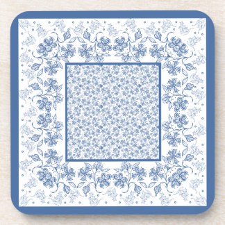 Dessous de verre de Carré de frontière Floral bleu