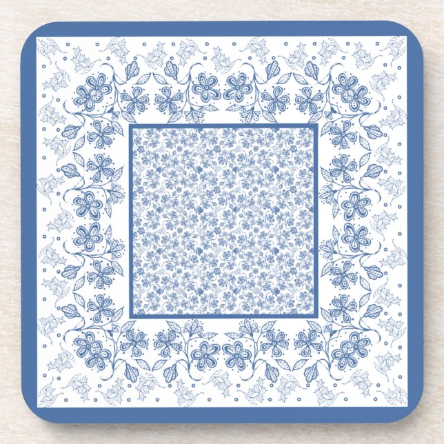 Dessous de verre de Carré de frontière Floral bleu (Devant)