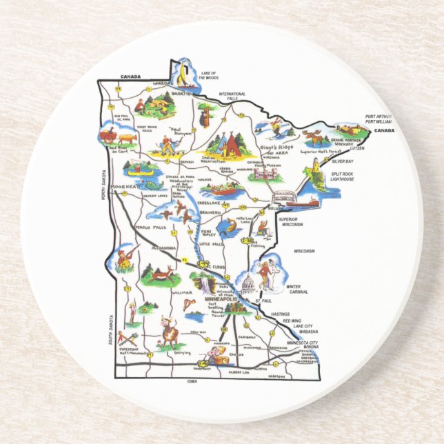 Dessous de verre de carte du Minnesota (Devant)