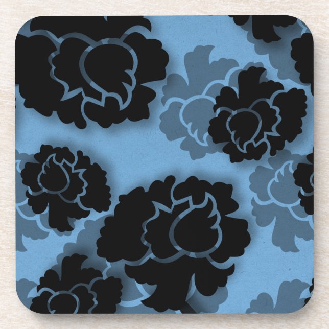 Dessous de verre de décadence florale grungy, bleu (Devant)