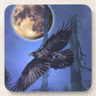 Dessous de verre de fantasy Corbeau et Lune
