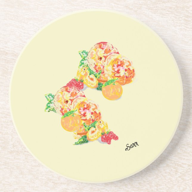 Dessous de verre de grès : Fruits de couleur (Devant)