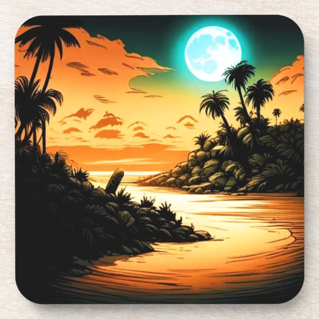 Dessous de verre de la lune de l'île tropicale (Devant)