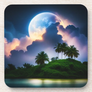 Dessous de verre de la lune de l'île tropicale
