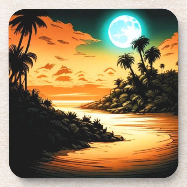 Dessous de verre de la lune de l'île tropicale (Devant)
