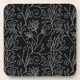 Dessous de verre de liège à fleurs noir et blanc
