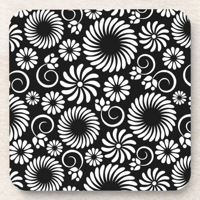 dessous de verre de liège à fleurs noir et blanc (Devant)