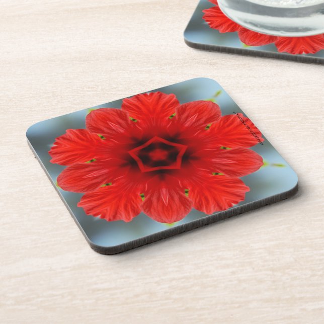 Dessous de verre de liège à fleurs rouges (Côté gauche)