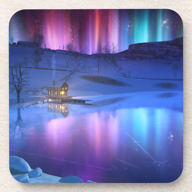 Dessous de verre de liège arc-en-ciel en hiver (Devant)