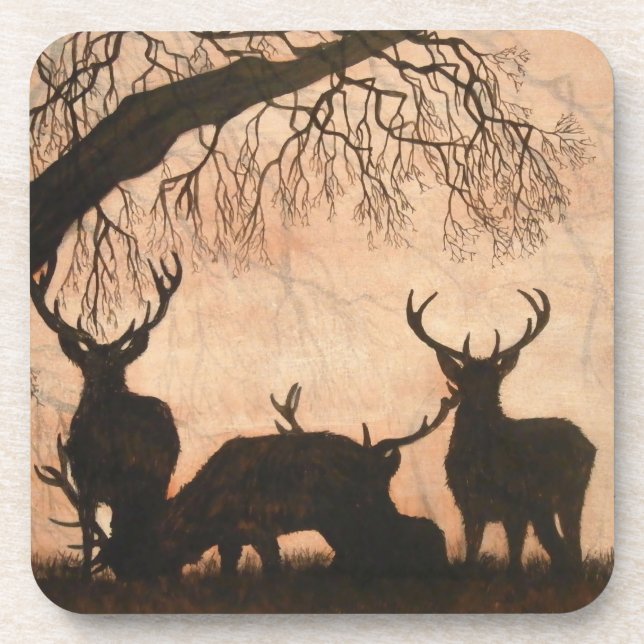 Dessous de verre de mâles de cerfs communs rouges (Devant)