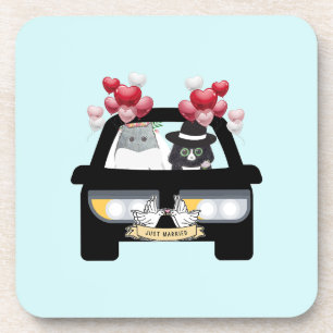 Dessous-de-verre De Mignons Nouveaux Mariés En Voiture Dessous de v