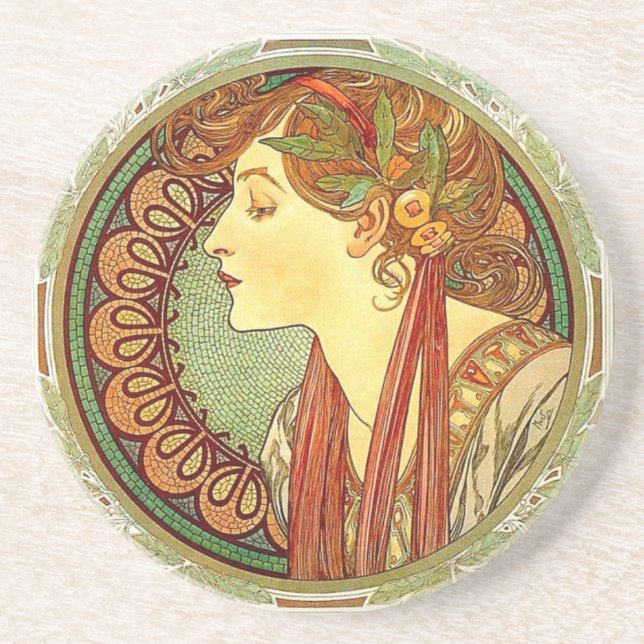 Dessous de verre de Nouveau d'art d'Alphonse Mucha (Devant)