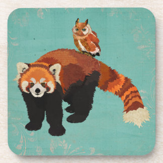 Dessous de verre de panda rouge et de hibou