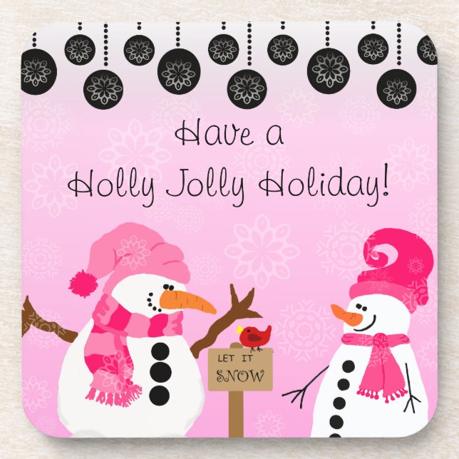 Dessous de verre de snowmen rose customisé (Devant)