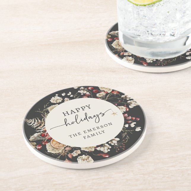 Dessous de verre de vacances noir (Black Botanical Holiday Coasters
)
