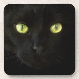 Dessous de verre de yeux verts de chat noir