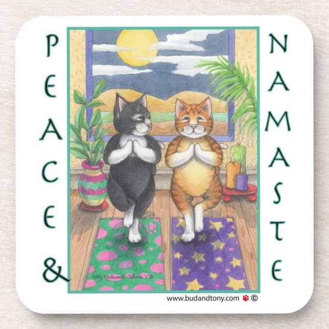 Dessous de verre de yoga de chat (bourgeon et (Devant)