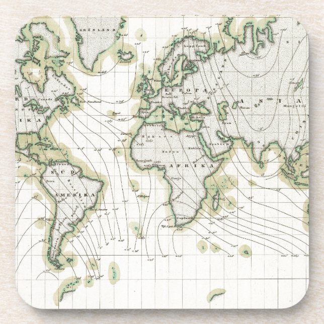Dessous-de-verre Déclinaison magnétique du monde (Devant)