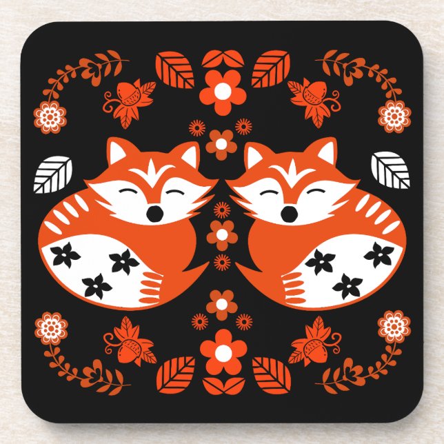 Dessous-de-verre Décor d'impression de renard d'art folklorique (Devant)