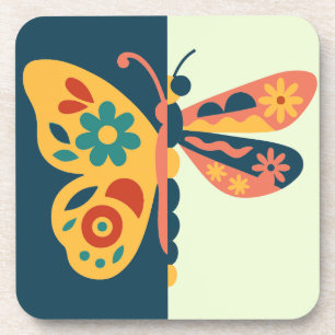 Dessous-de-verre Décoration papillon colorée avec éléments floraux