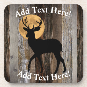 Dessous-de-verre Deer Buck Antlers Pleine lune Bois rustique