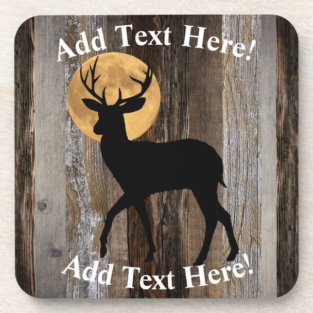 Dessous-de-verre Deer Buck Antlers Pleine lune Bois rustique (Devant)