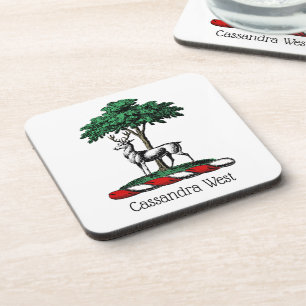 Dessous-de-verre Deer Stag par arbre Heraldic Crest Emblem