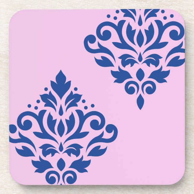 Dessous-de-verre Défiler Damas Art I Bleu sur rose (Devant)