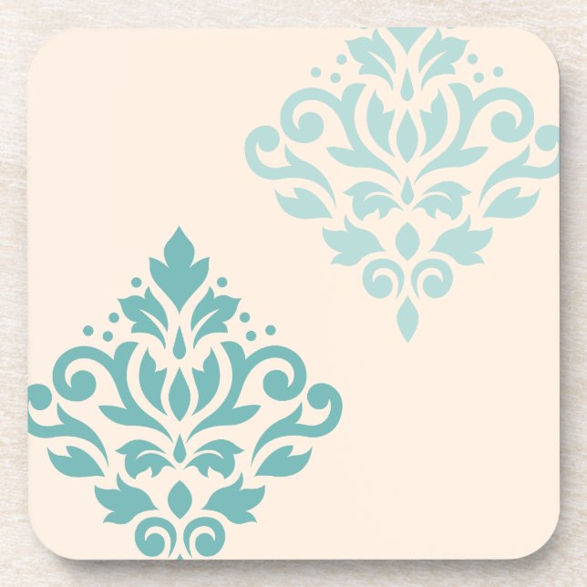 Dessous-de-verre Défiler Damask Art I Teals on Cream (Devant)