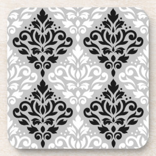 Dessous-de-verre Défiler Damask Ptn B&W sur Grey