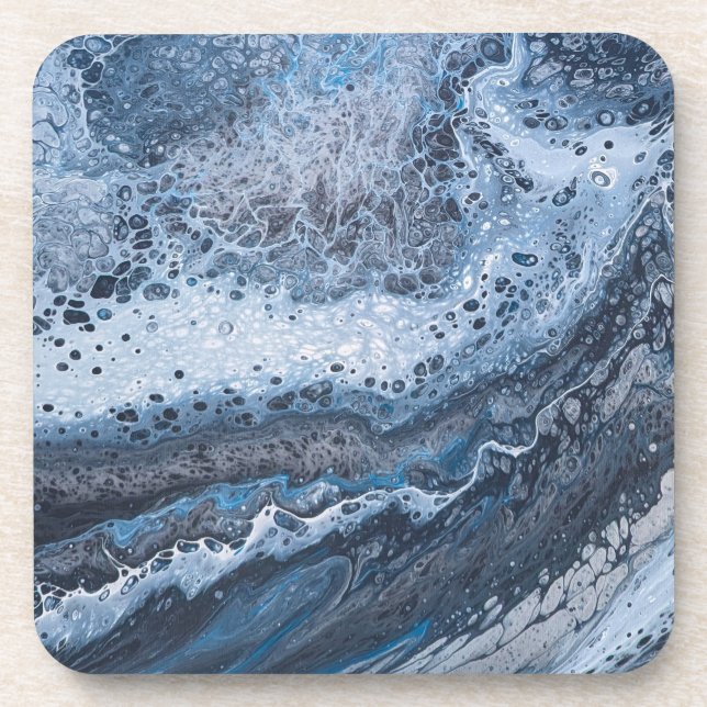 Dessous-de-verre Dérive océanique bleu et gris abstrait (Devant)